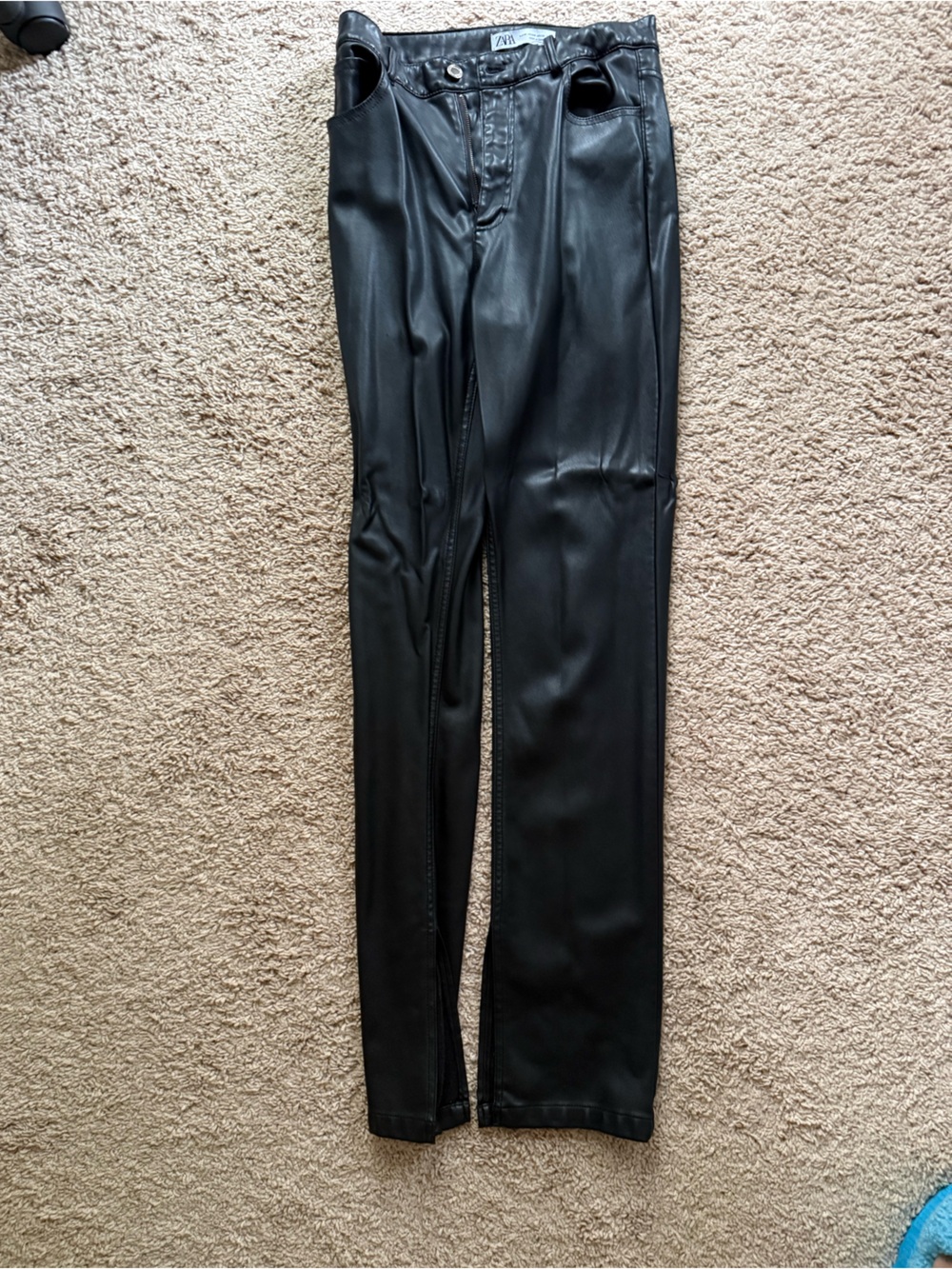 Zara Black Faux Leather Pants with split leg